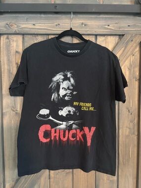 Hybrid & company Black “Chucky” Graphic Tee with Red Logo